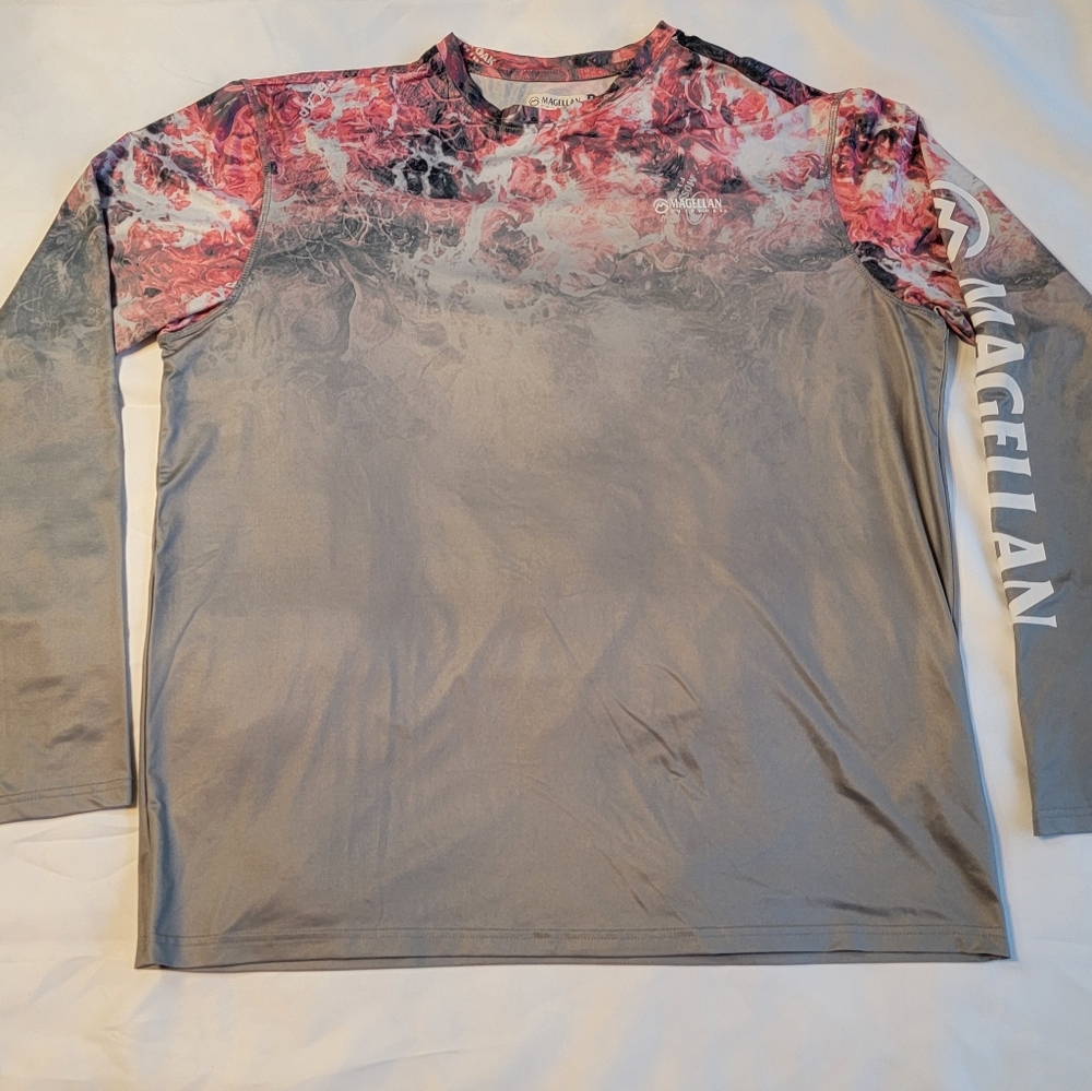 Magellan Long Sleeve T-shirt Mens Gray Red‎ Moisture Wicking Fishing Gear Large